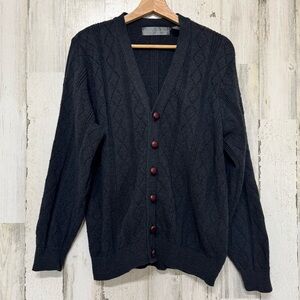 Oscar De La Renta Button Front Cardigan Sweater Size L Diamond Classic V-Neck